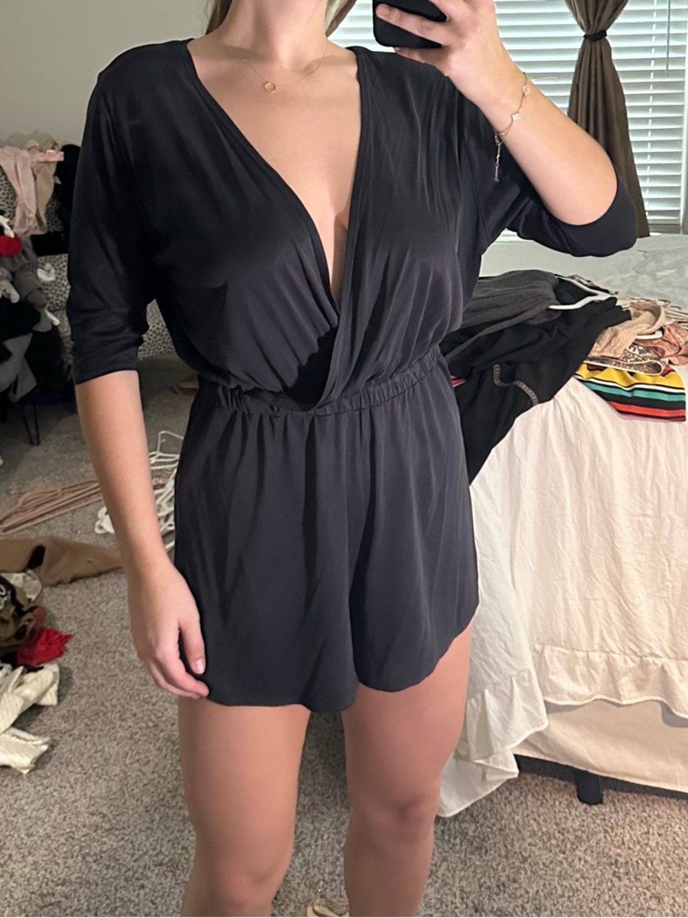 silence + noise Black Deep V-Neck Romper
